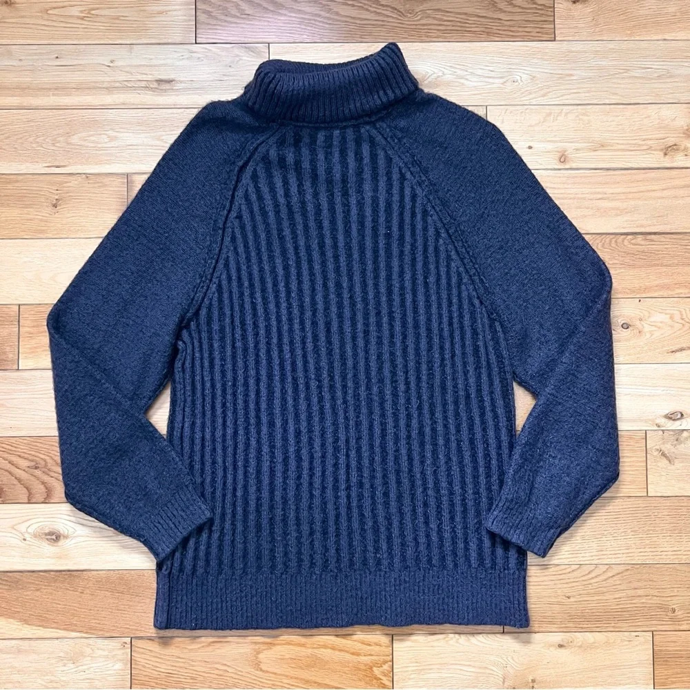 Free People Womens Ribbed Dark Blue Soft Turtleneck Sweater Size Small - Picture 6 of 7